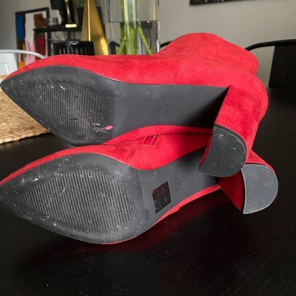 Dreamspair Pointed Toe Zipper Chunky Heel Ankle Boots red 7 - Picture 6 of 7